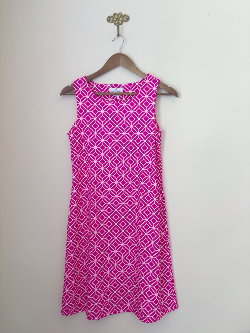 Jude Connally Pink Geo Print Sleeveless Shift Dress Small